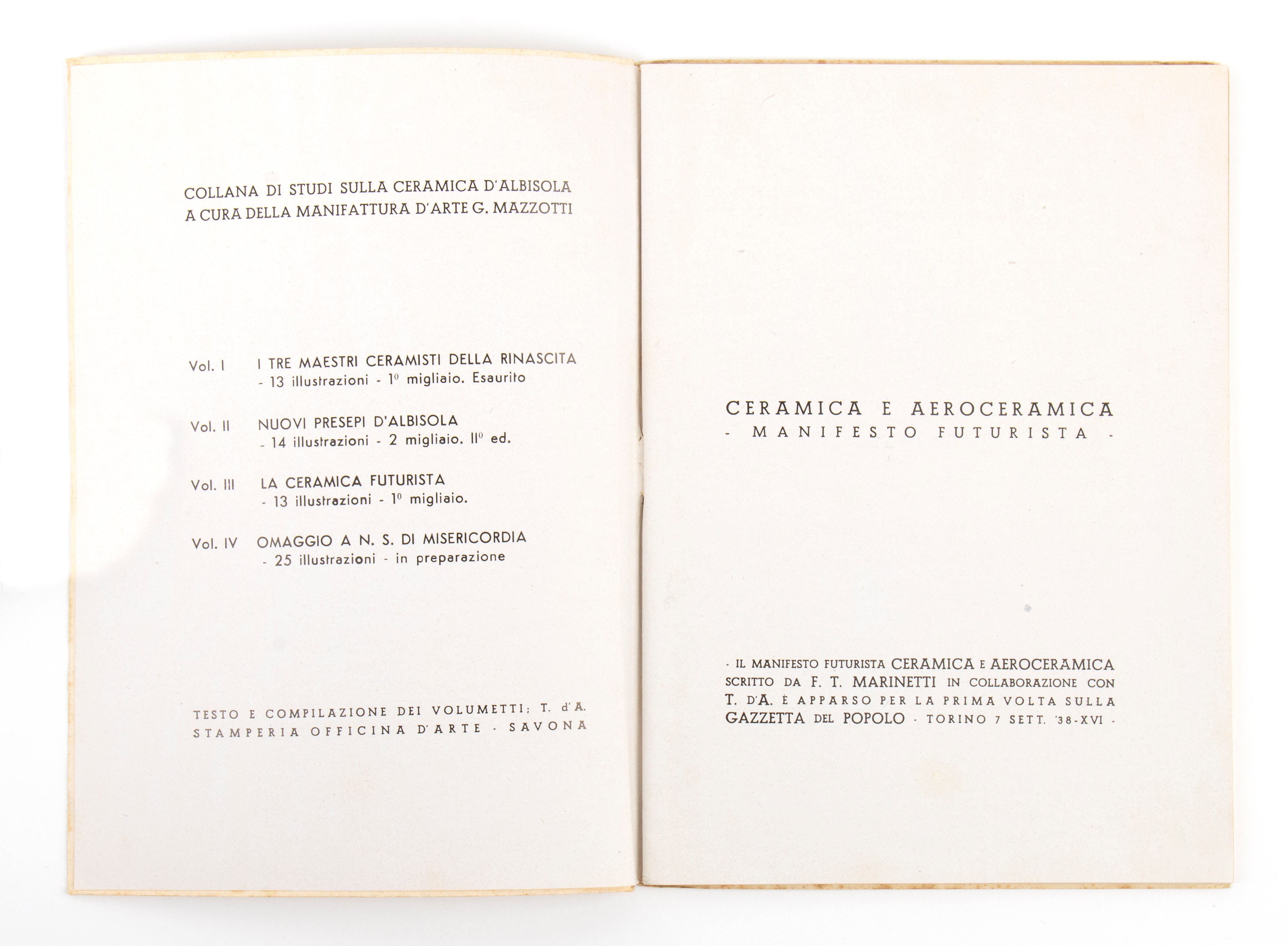 Futurismo , Mazzotti Albisola - la Ceramica Futurista. Manifesto Dell’aeroceramica