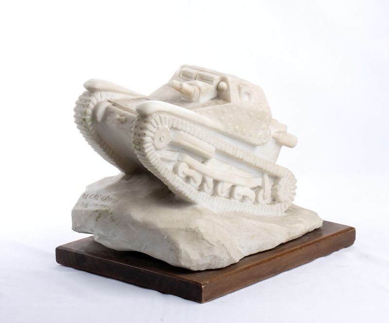 Militaria, Scultura in Marmo Carro Armato