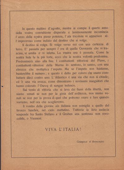 Dannunziana - Volo su Vienna, Volantino