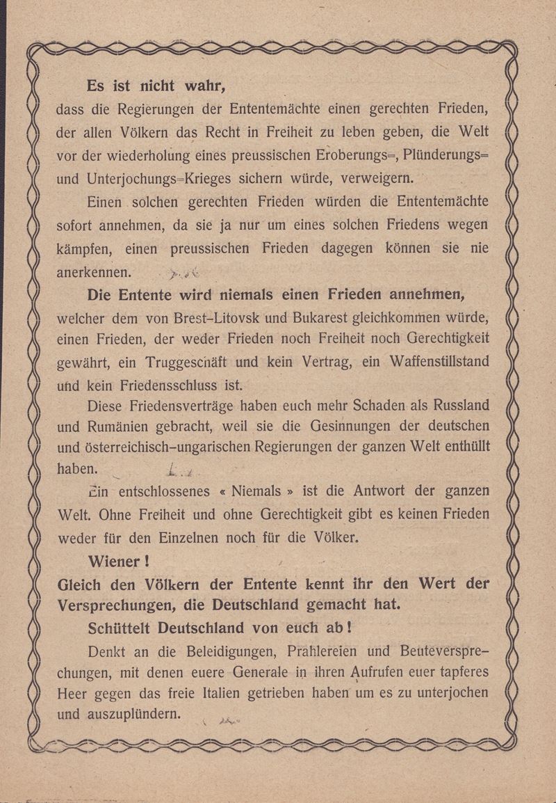 Dannunziana - Volo su Vienna , Volantino Tedesco "es Ist Nicht Wahr..."