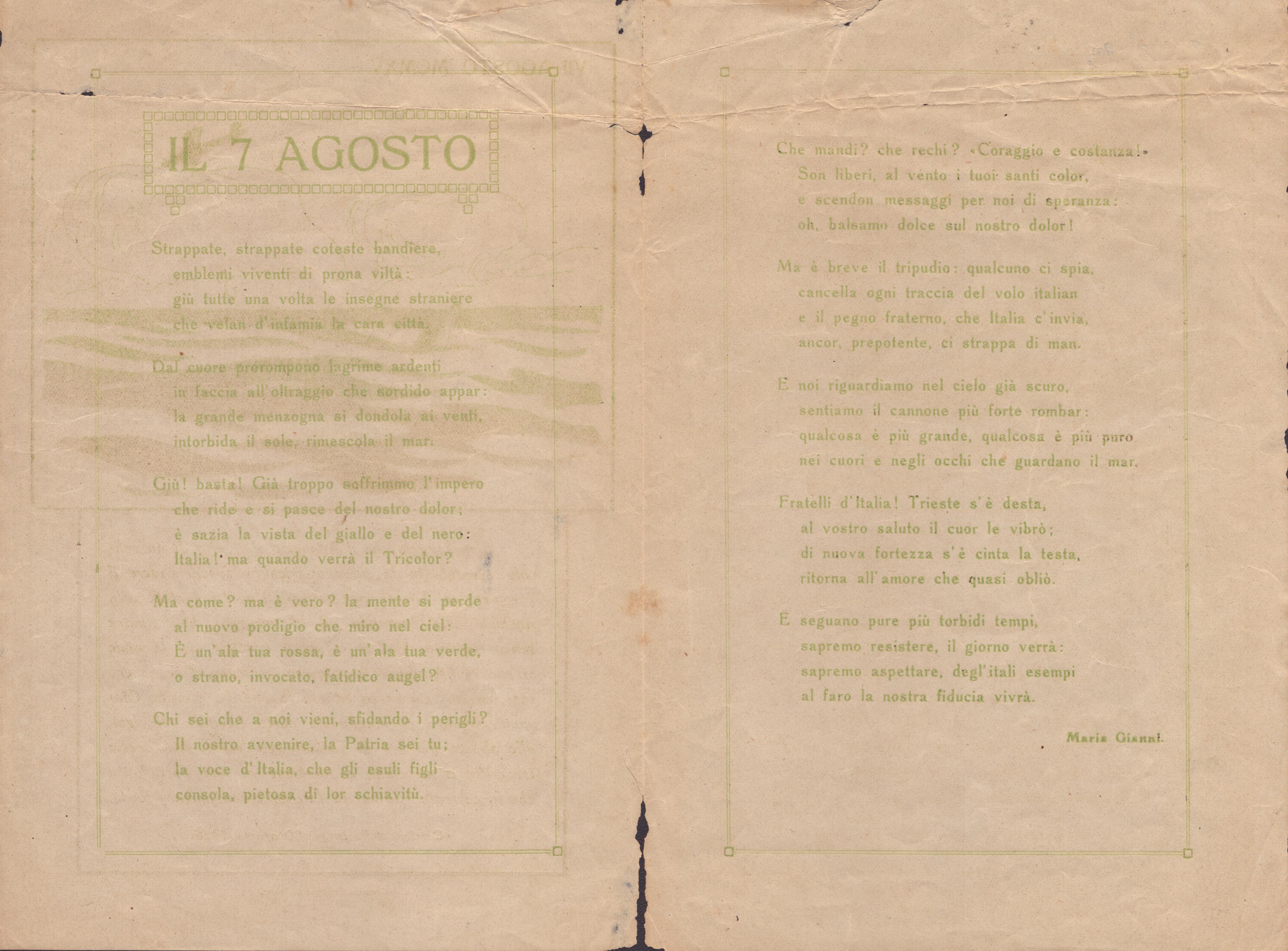 Dannunziana - Volo Trieste 7 Agosto 1915