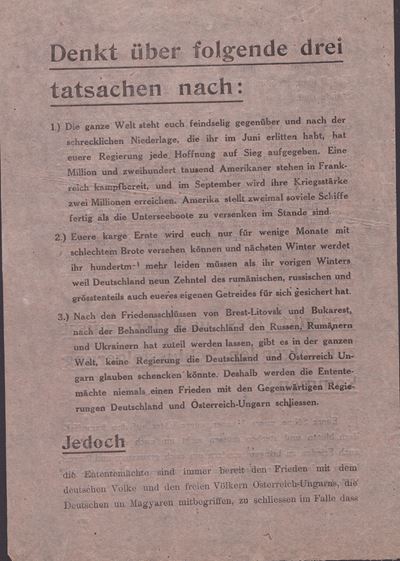 Prima Guerra Mondiale , Volantino "denkt Uber Folgende Drei..."