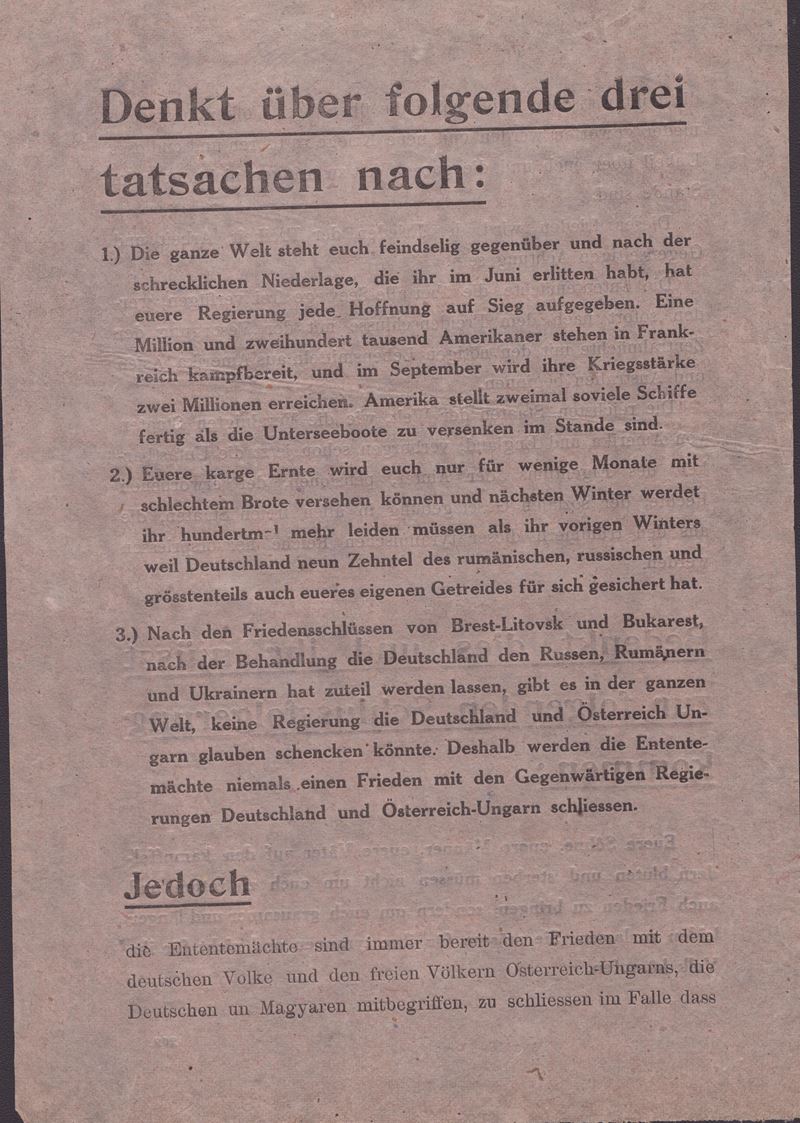 Prima Guerra Mondiale , Volantino "denkt Uber Folgende Drei..."