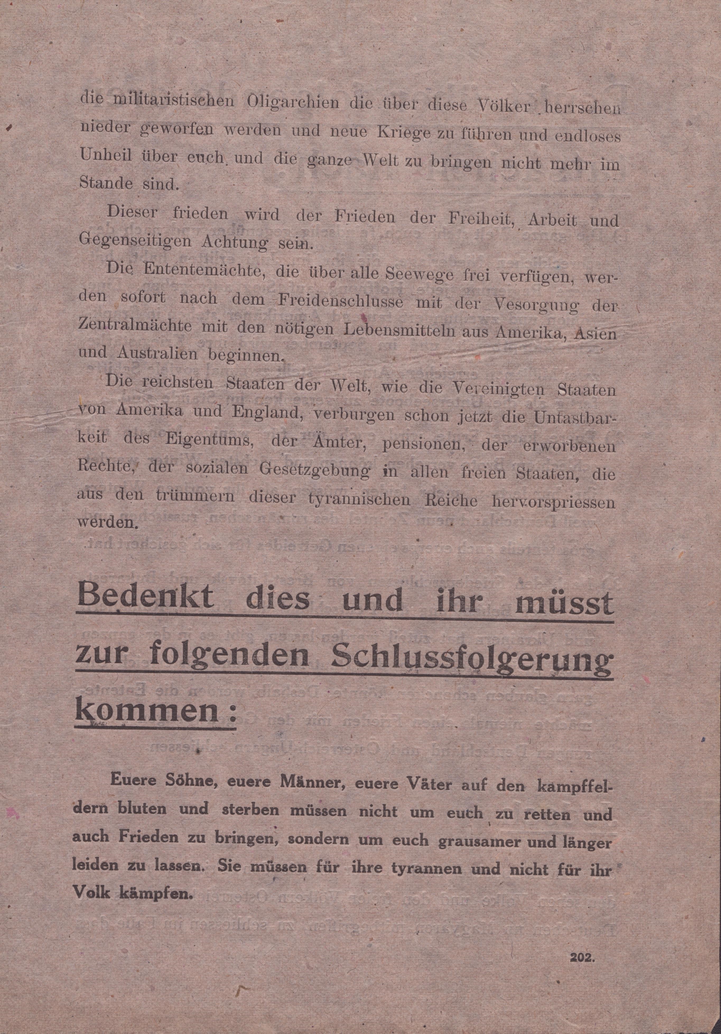 Prima Guerra Mondiale , Volantino "denkt Uber Folgende Drei..."