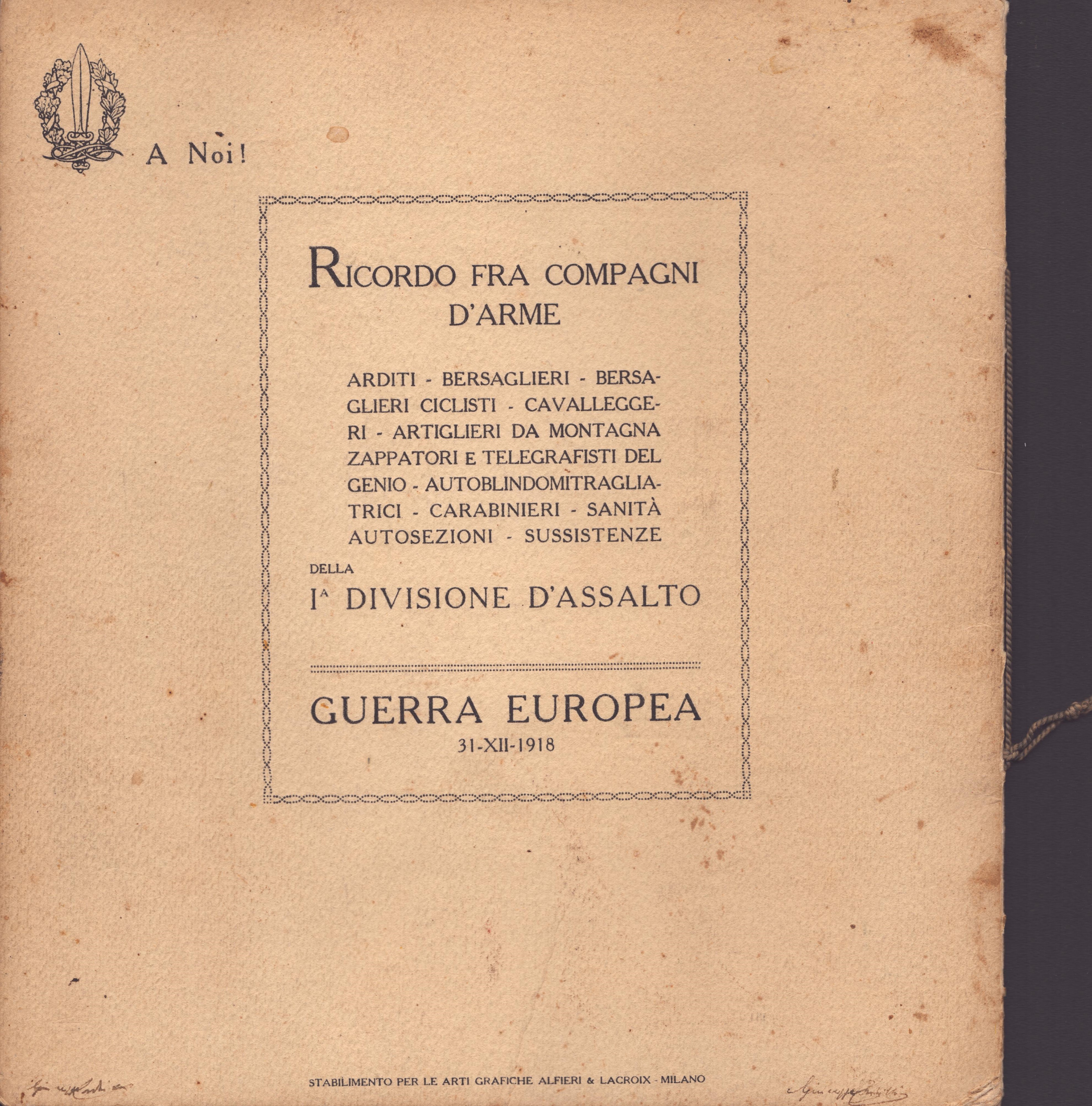 Arditismo , Prima Guerra Mondiale - I° Divisione D'assalto 1919