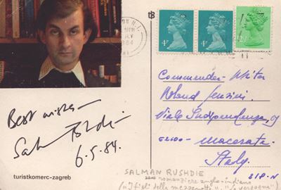 Cartolina Autografata Salman Rushdie