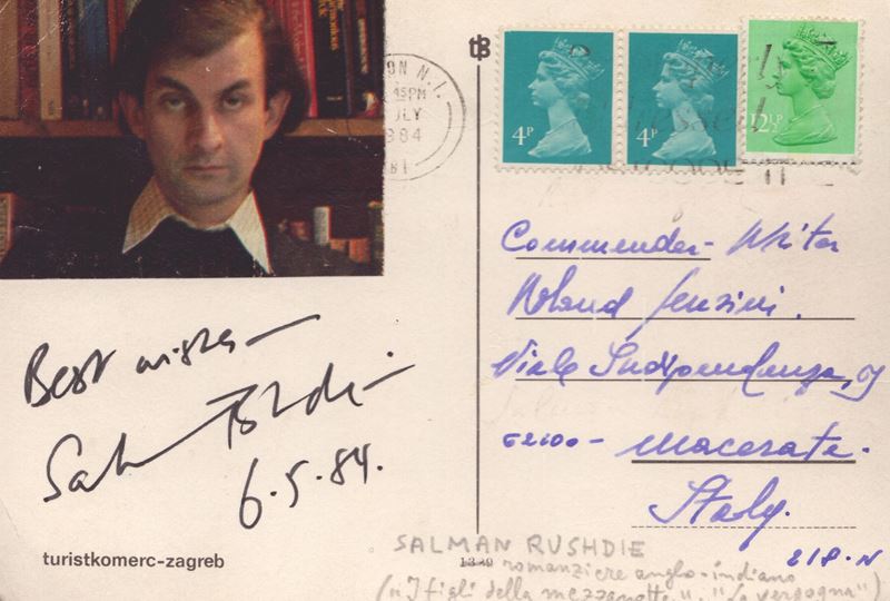 Cartolina Autografata Salman Rushdie