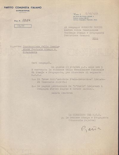 Pajetta, Giancarlo o Gian Carlo (torino 1911 - Roma 1990) Politico e Partigiano Italiano : Letter...