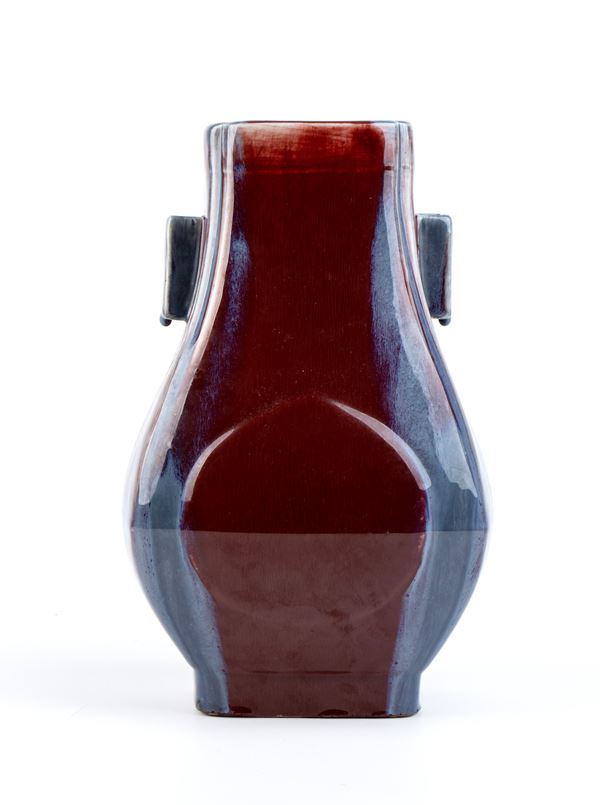 A FLAMBE' GLAZED PORCELAIN HU VASE