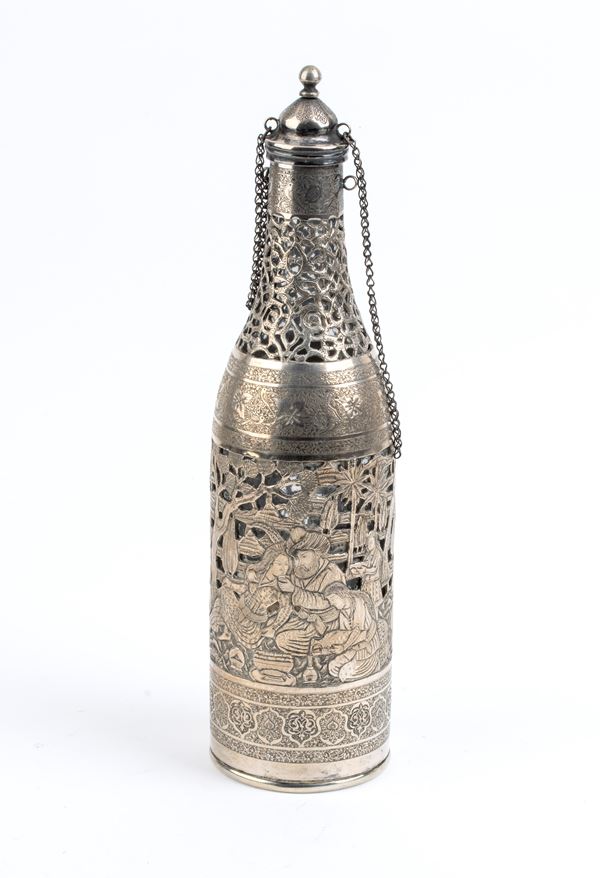 Bottiglia in argento e vetro - XX secolo