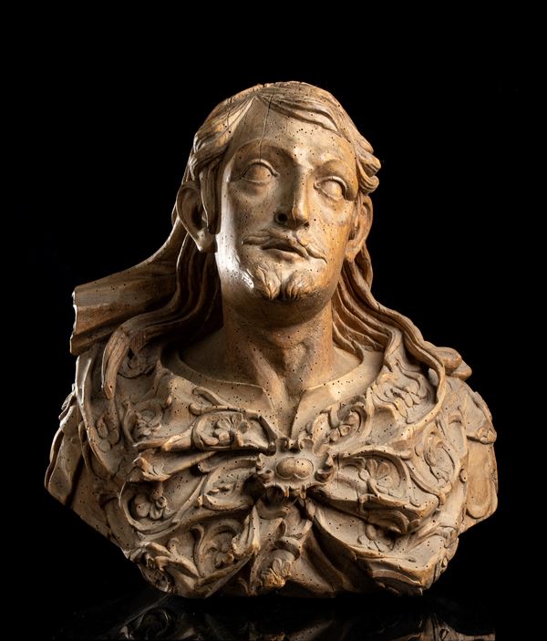 Busto francese in legno raffigurante Jean de Rotrou (?)