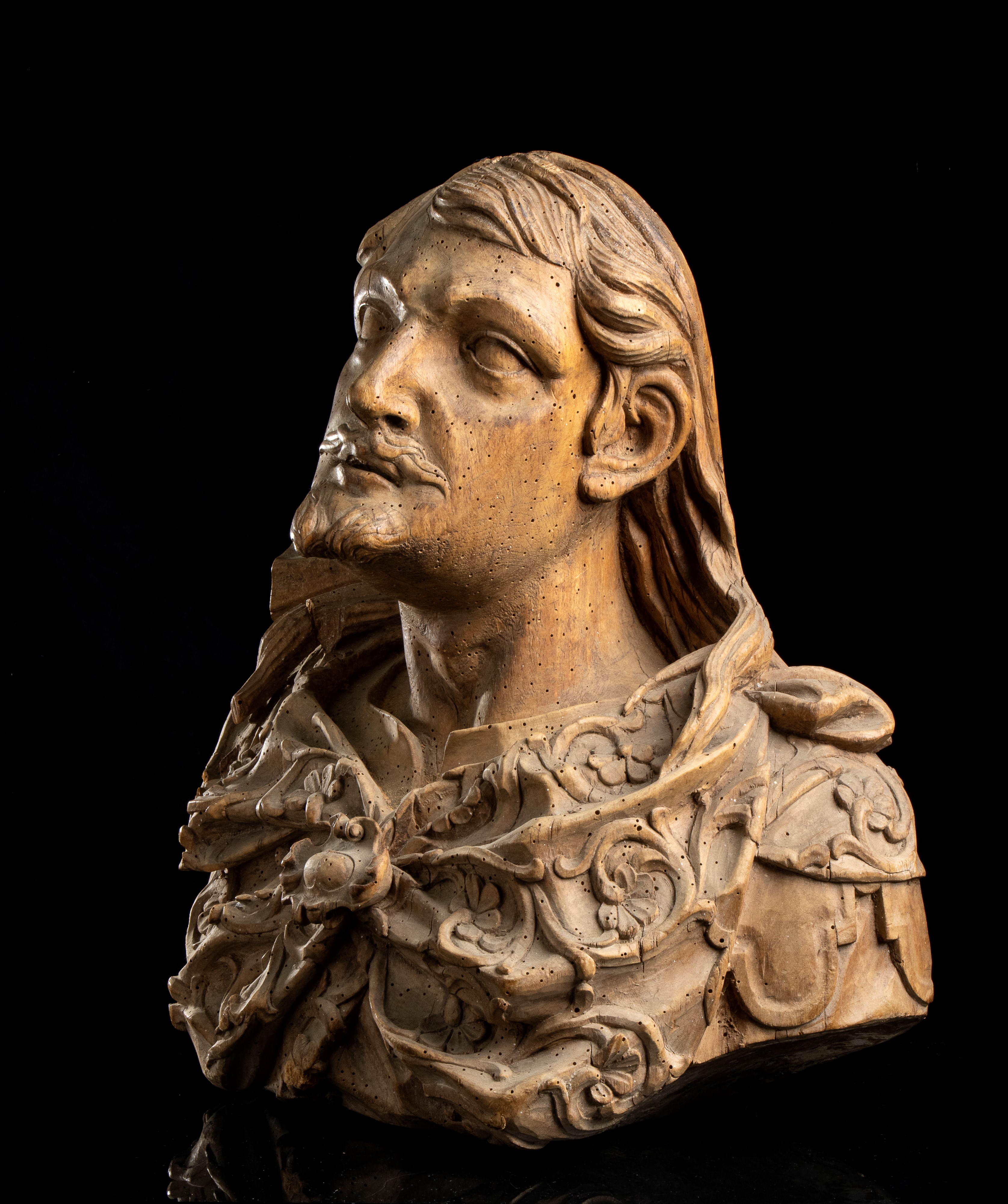 Busto Francese in Legno Raffigurante Jean De Rotrou (?)
