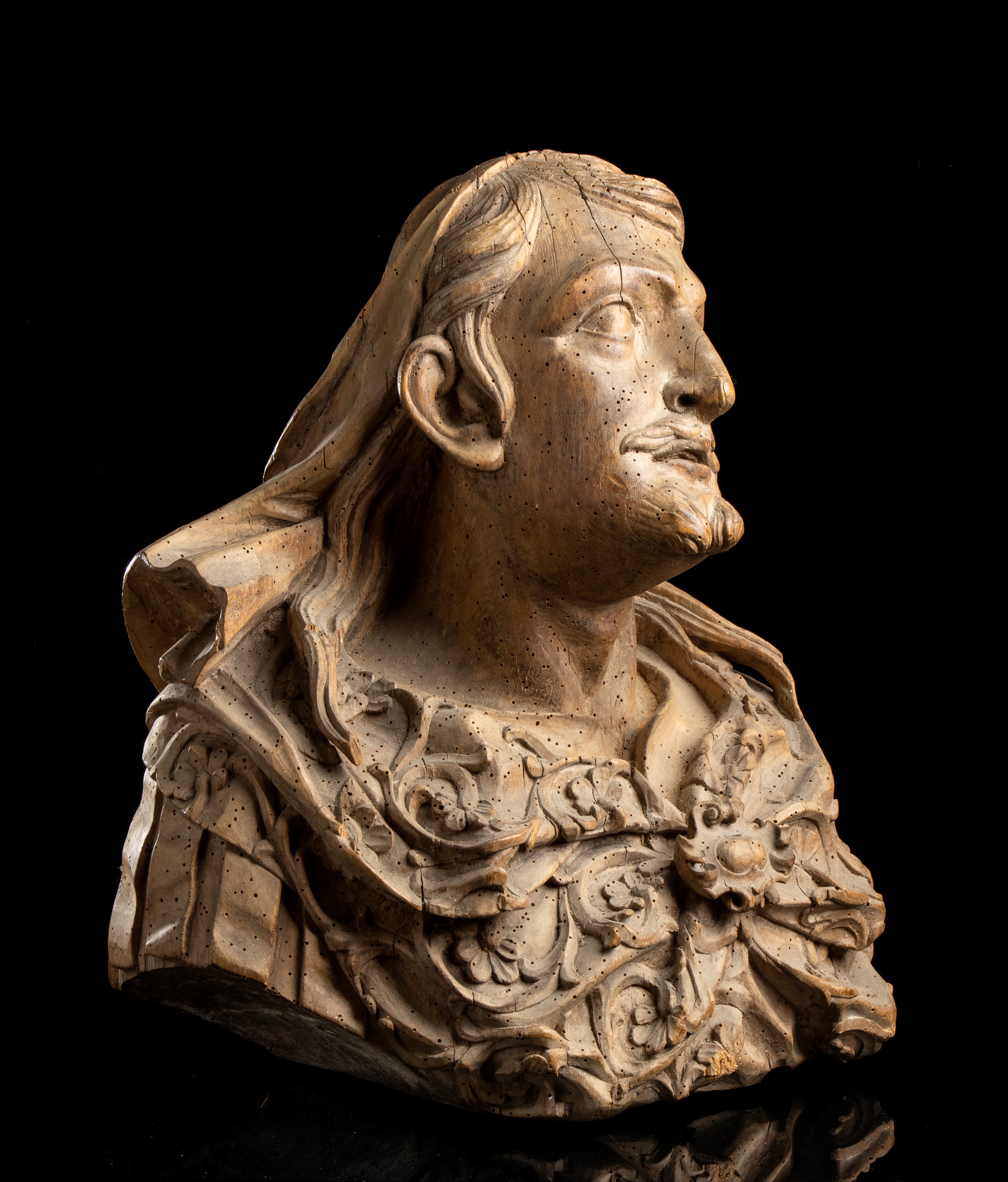 Busto Francese in Legno Raffigurante Jean De Rotrou (?)
