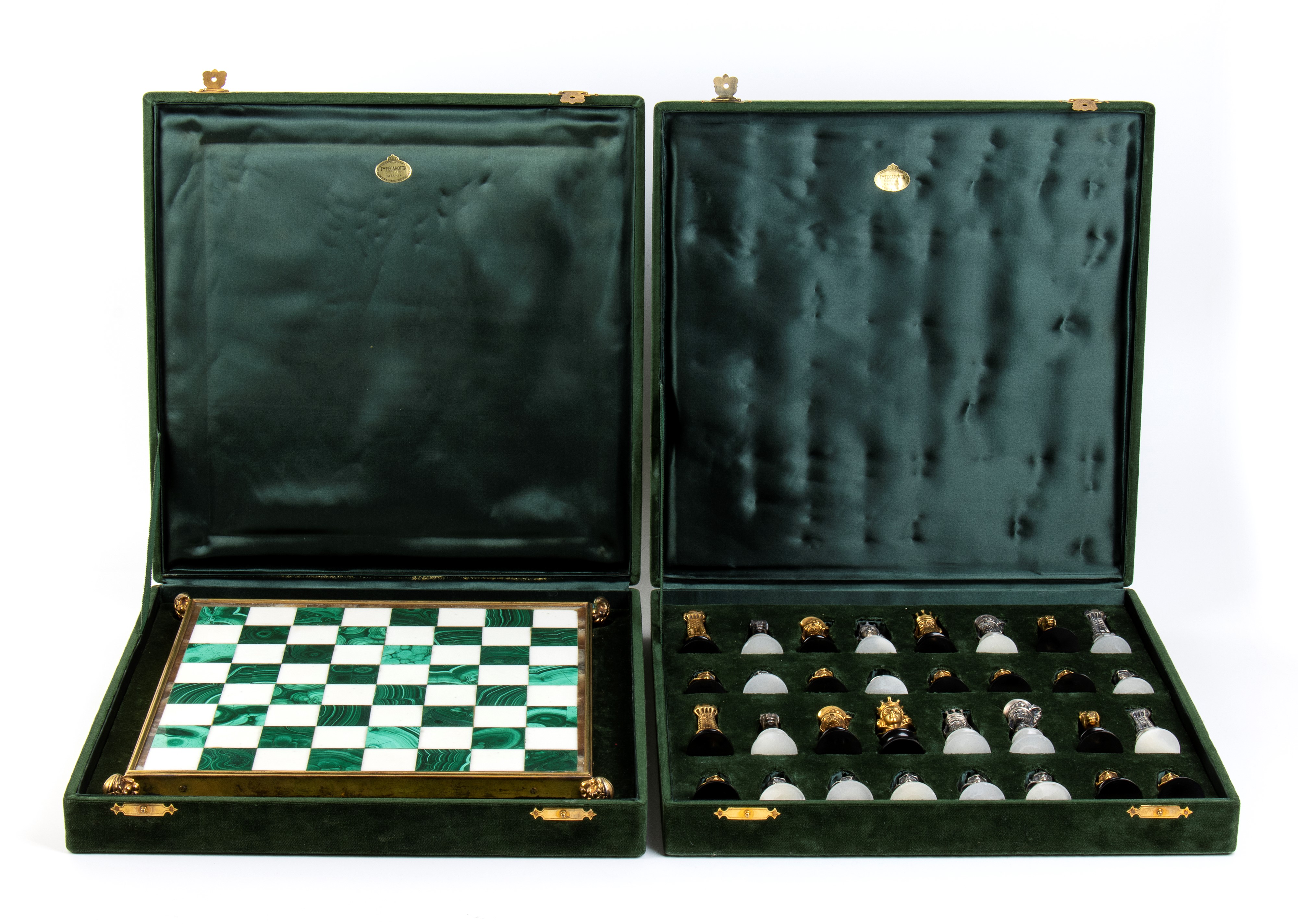 Scacchiera in Argento, Malachite e Alabastro