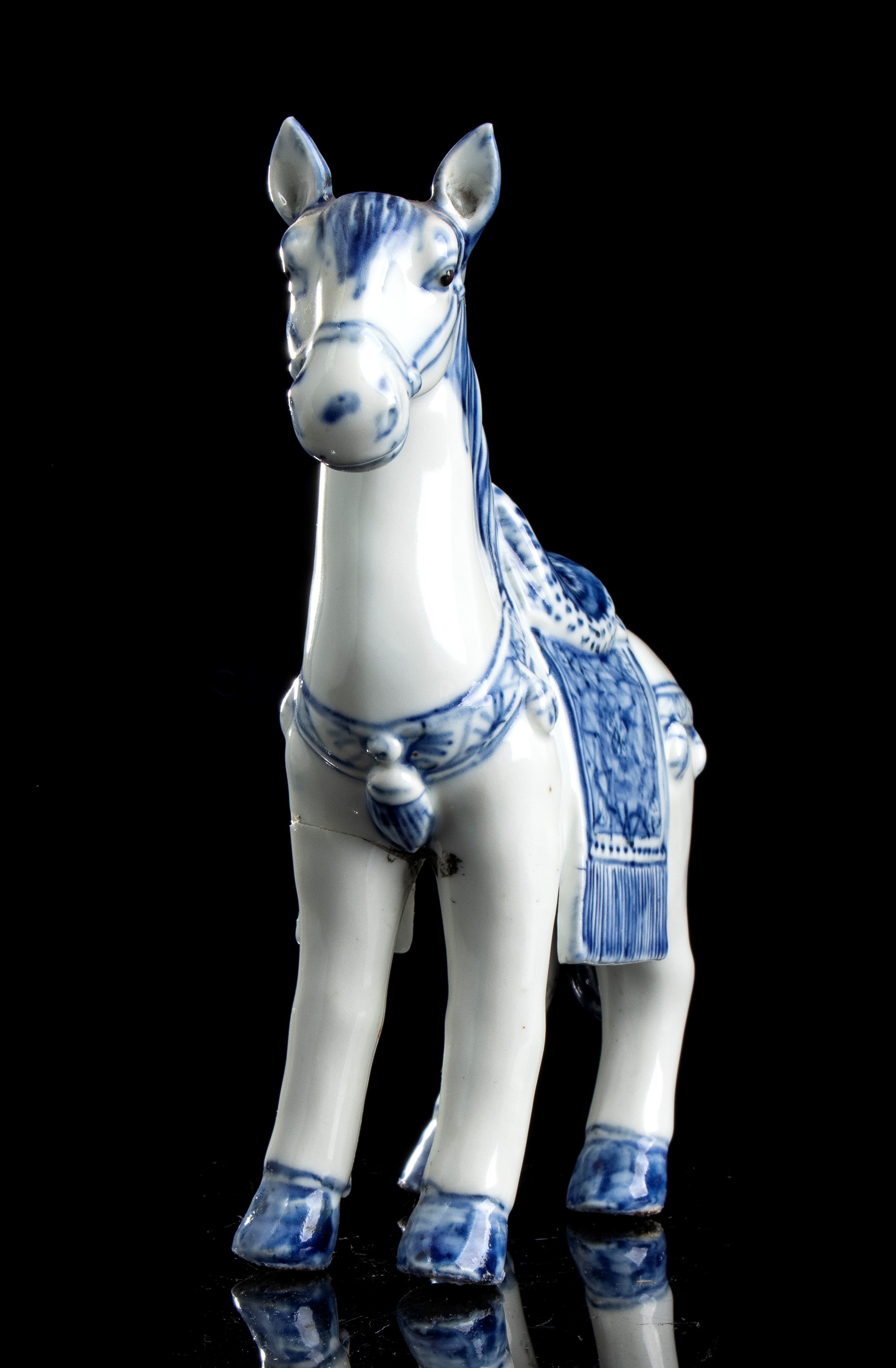 Cavallo in Porcellana 'bianco e Blu'