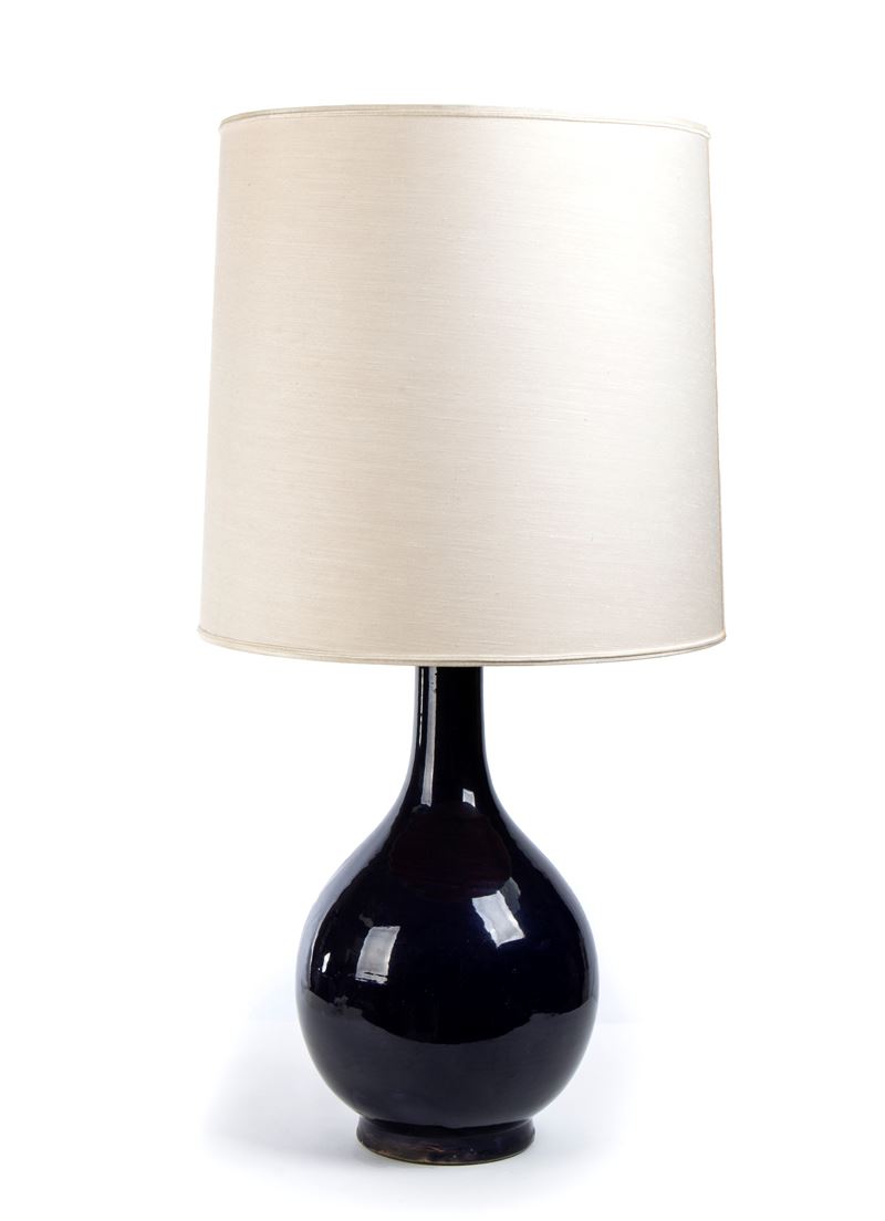 Vaso in Porcellana con Invetriatura Blu Montato a Lampada