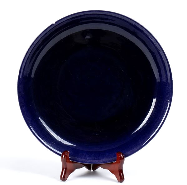 A BLUE GLAZED PORCELAIN DISH