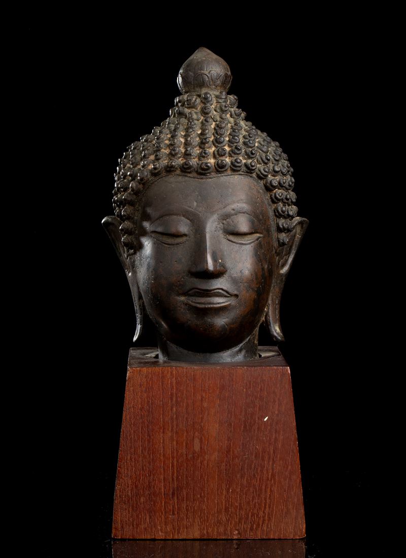 TESTA DI BUDDHA IN BRONZO