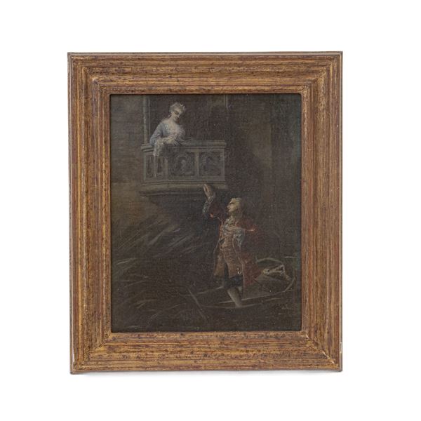 Scena galante  (XIX secolo)  - dipinto olio tela - Asta Smart Auction: arredi, dipinti, sculture, argenti e altro a prezzi vantaggiosi - Bertolami Fine Art - Casa d'Aste