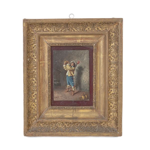 TITO CONTI : Il bevitore  - dipinto ad olio cartone - Asta Smart Auction: arredi, dipinti, sculture, argenti e altro a prezzi vantaggiosi - Bertolami Fine Art - Casa d'Aste