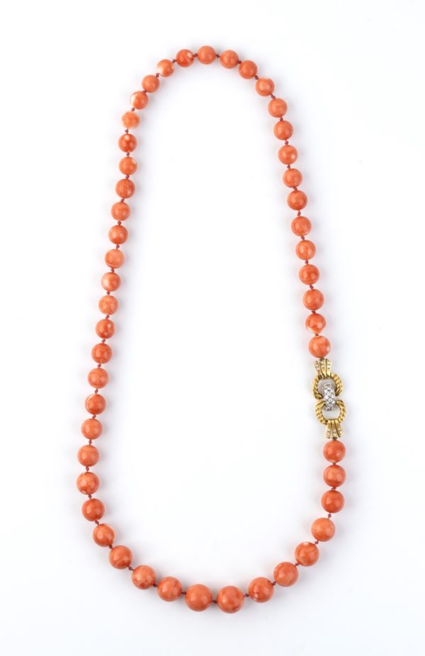 Cerasuolo coral diamond gold necklace