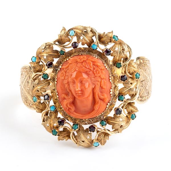 Mediterranean coral rigid gold bracelet 