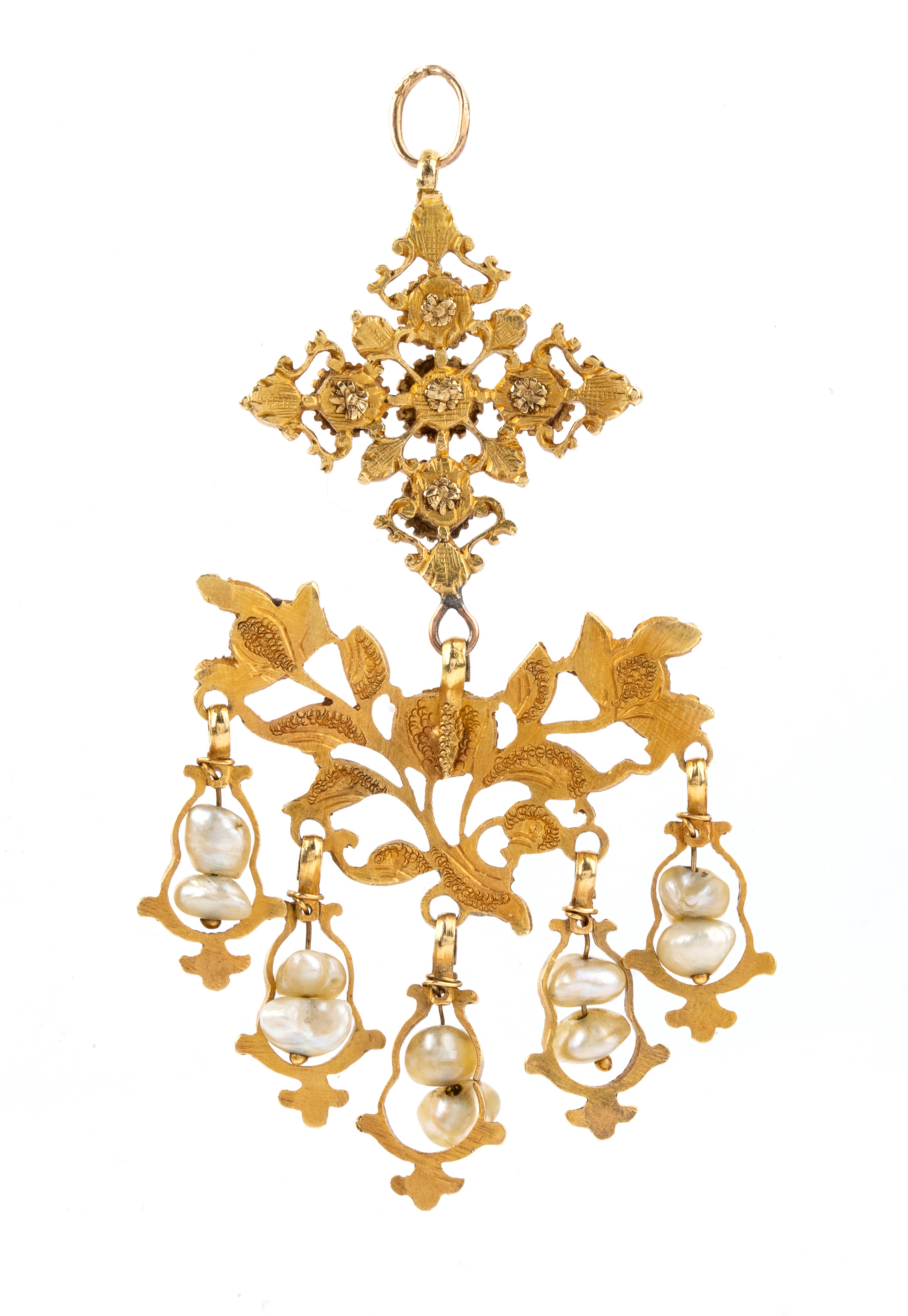 Pendente in oro pietre preziose e perle