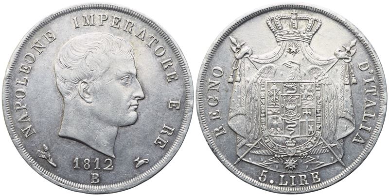 BOLOGNA. Regno d'Italia. Napoleone I (1805-1814). 5 lire 1812; Ag (25 g; 38 mm)