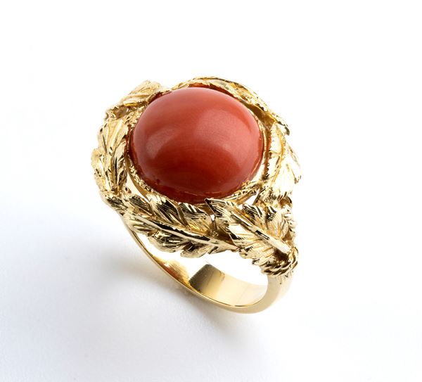 Mediterranean coral gold ring 