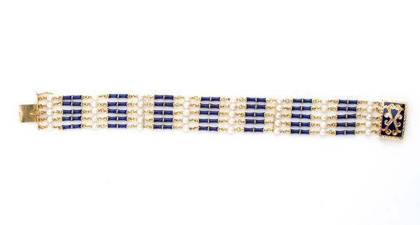 Bracciale in oro, perle e smalti