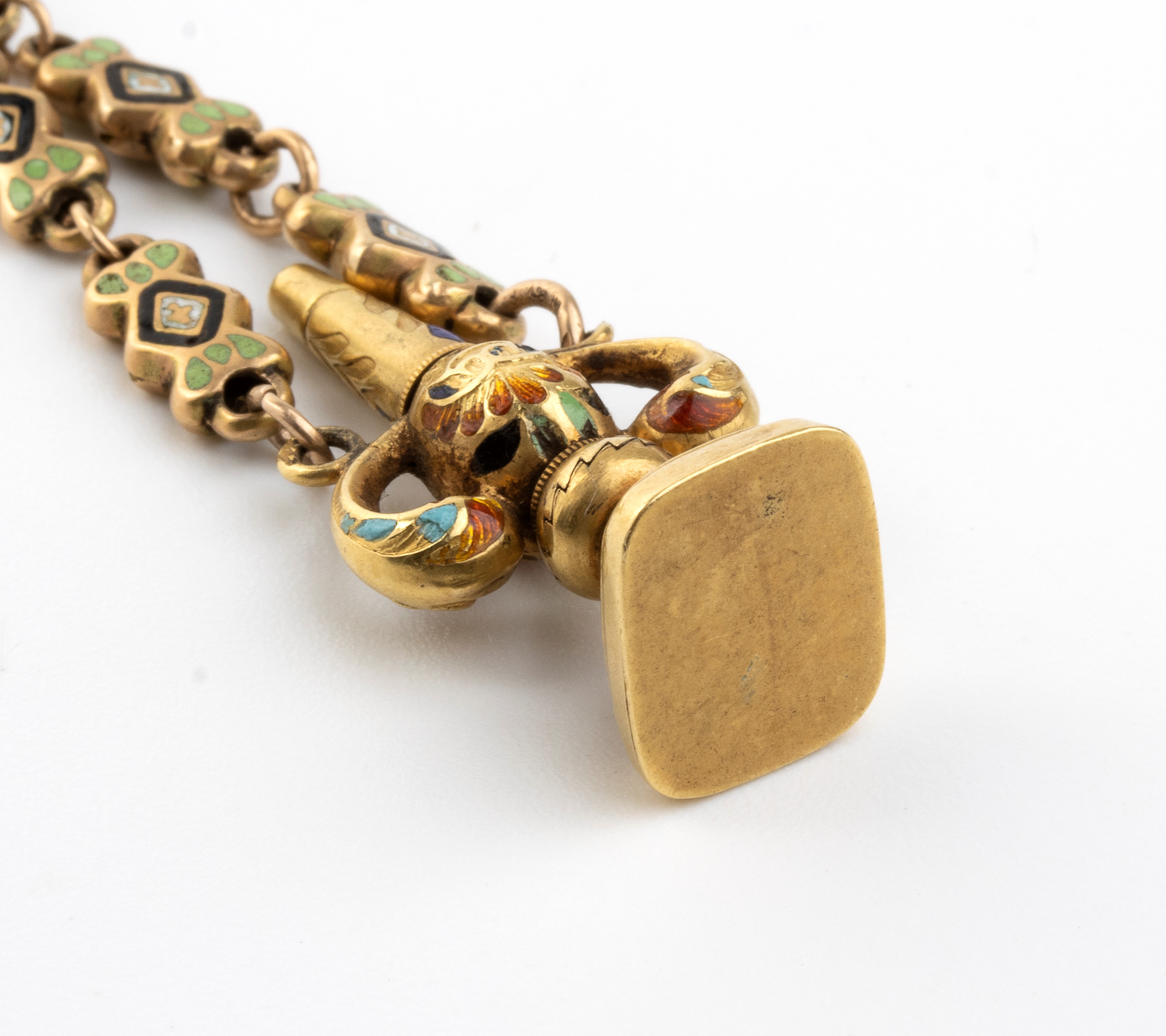 Catena da orologio con sigillo in oro e smalto