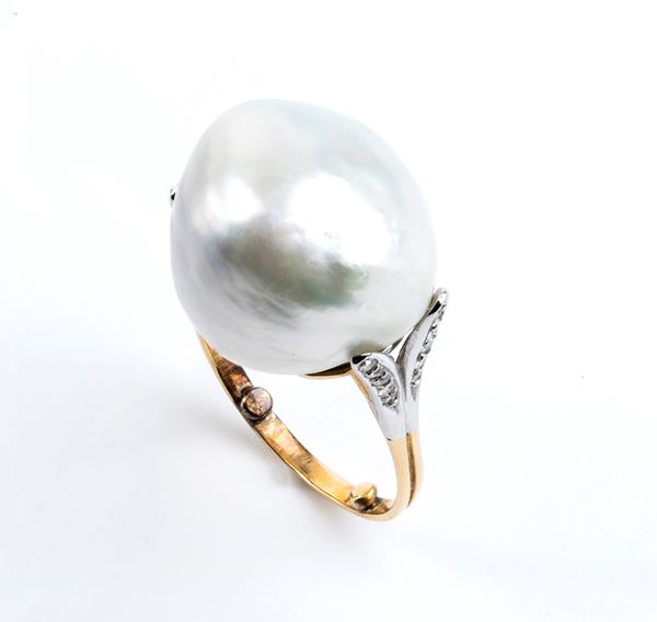 diamond baroque pearl gold ring 