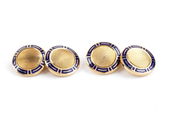 BULGARI: Gold and blue enameled cufflinks