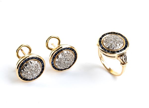 Blue sapphires diamond gold earrings 