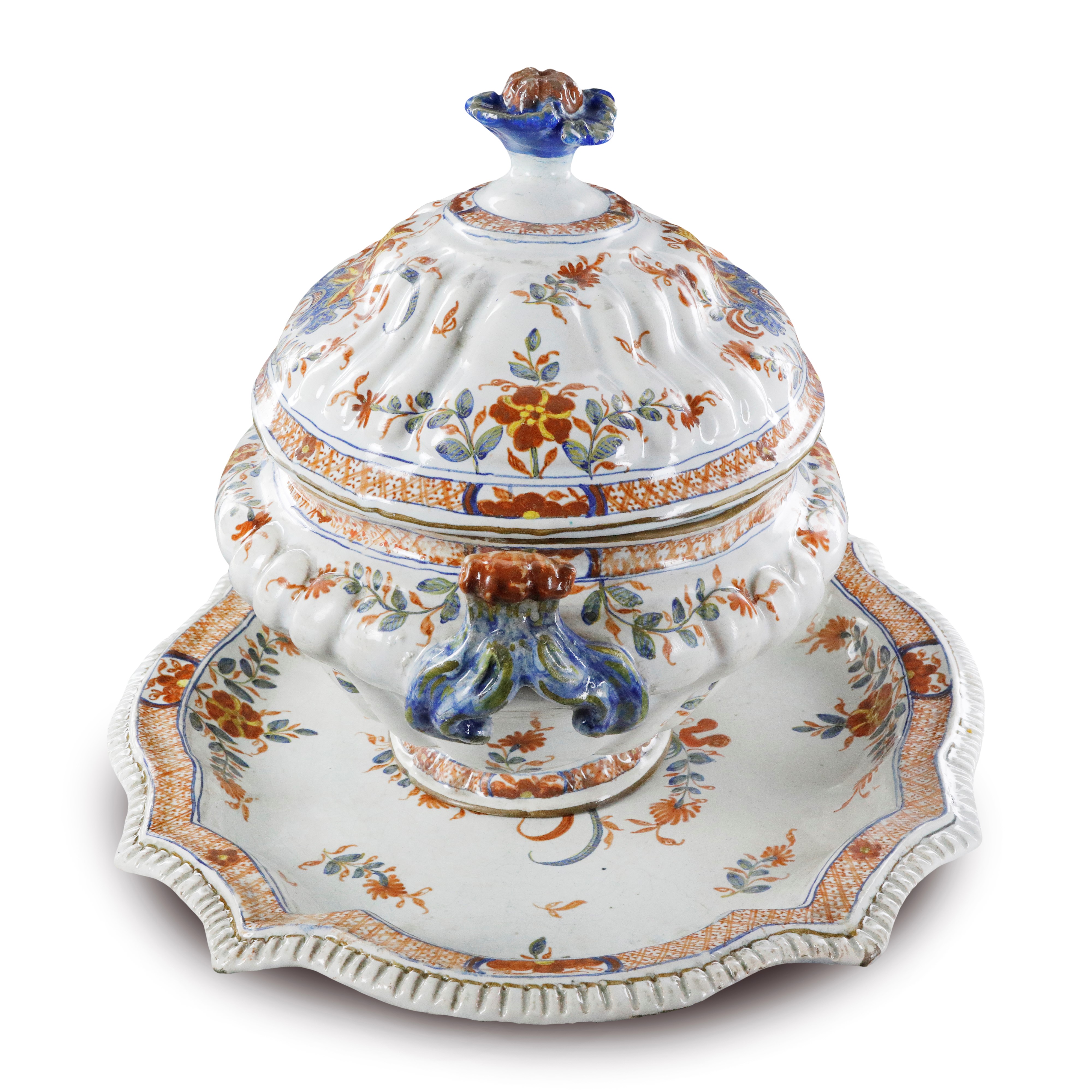 Zuppiera con Vassoio in Ceramica Policroma,