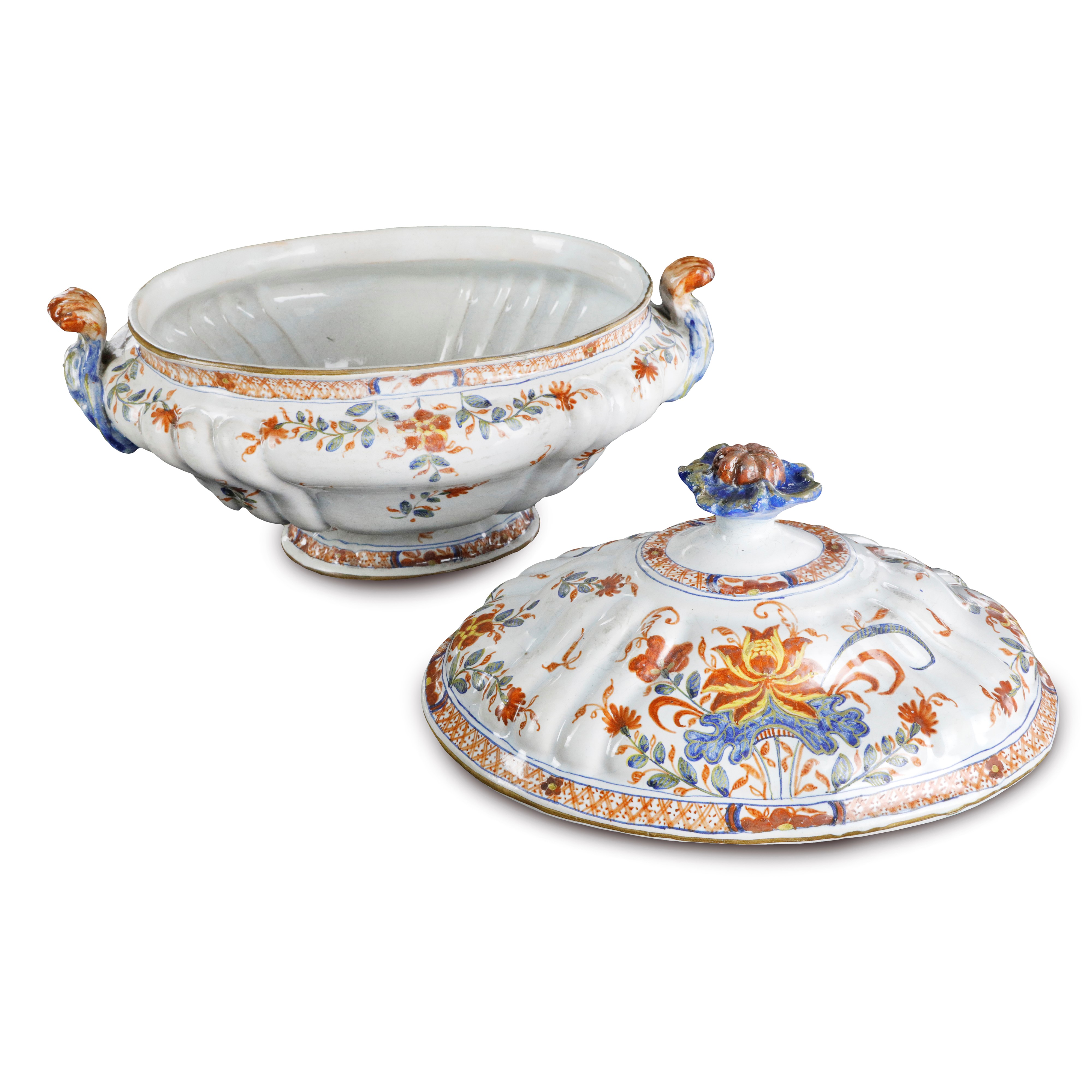 Zuppiera con Vassoio in Ceramica Policroma,