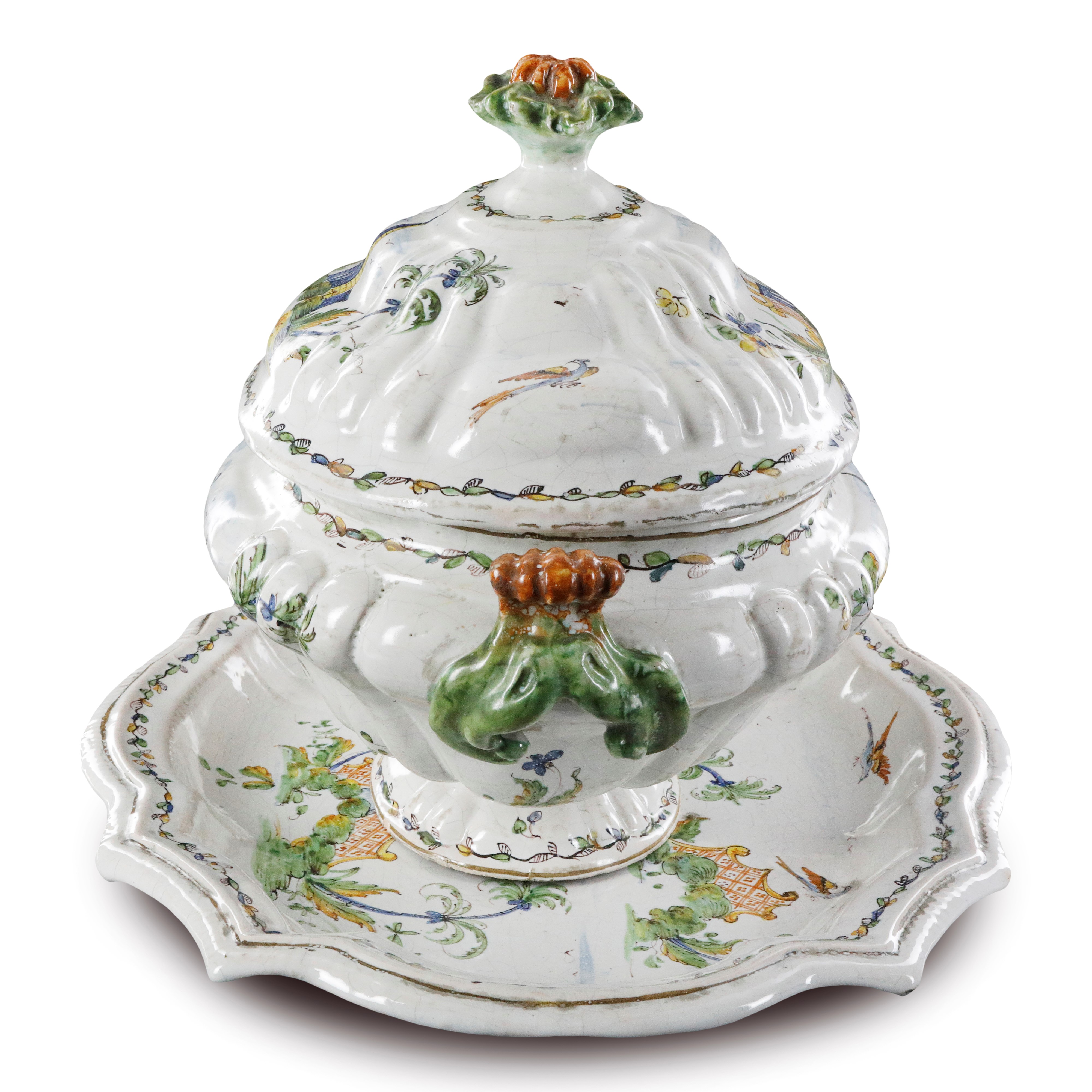 Zuppiera con Vassoio in Ceramica Policroma