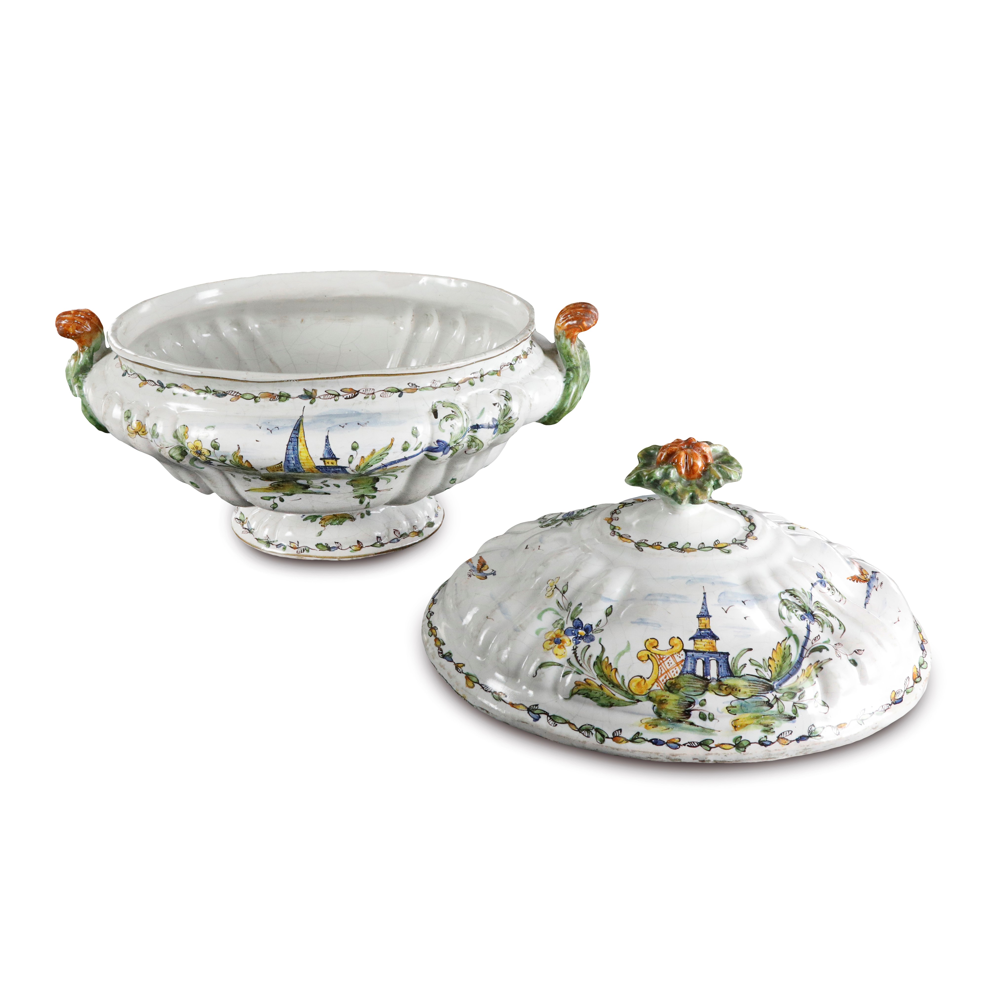 Zuppiera con Vassoio in Ceramica Policroma
