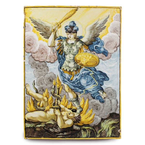 CARMINE GENTILI - Ceramic tile with St. Michael the Archangel and the devil