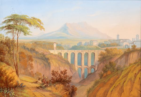 Artista attivo a Roma, XIX secolo - L'acquedotto di Civita Castellana