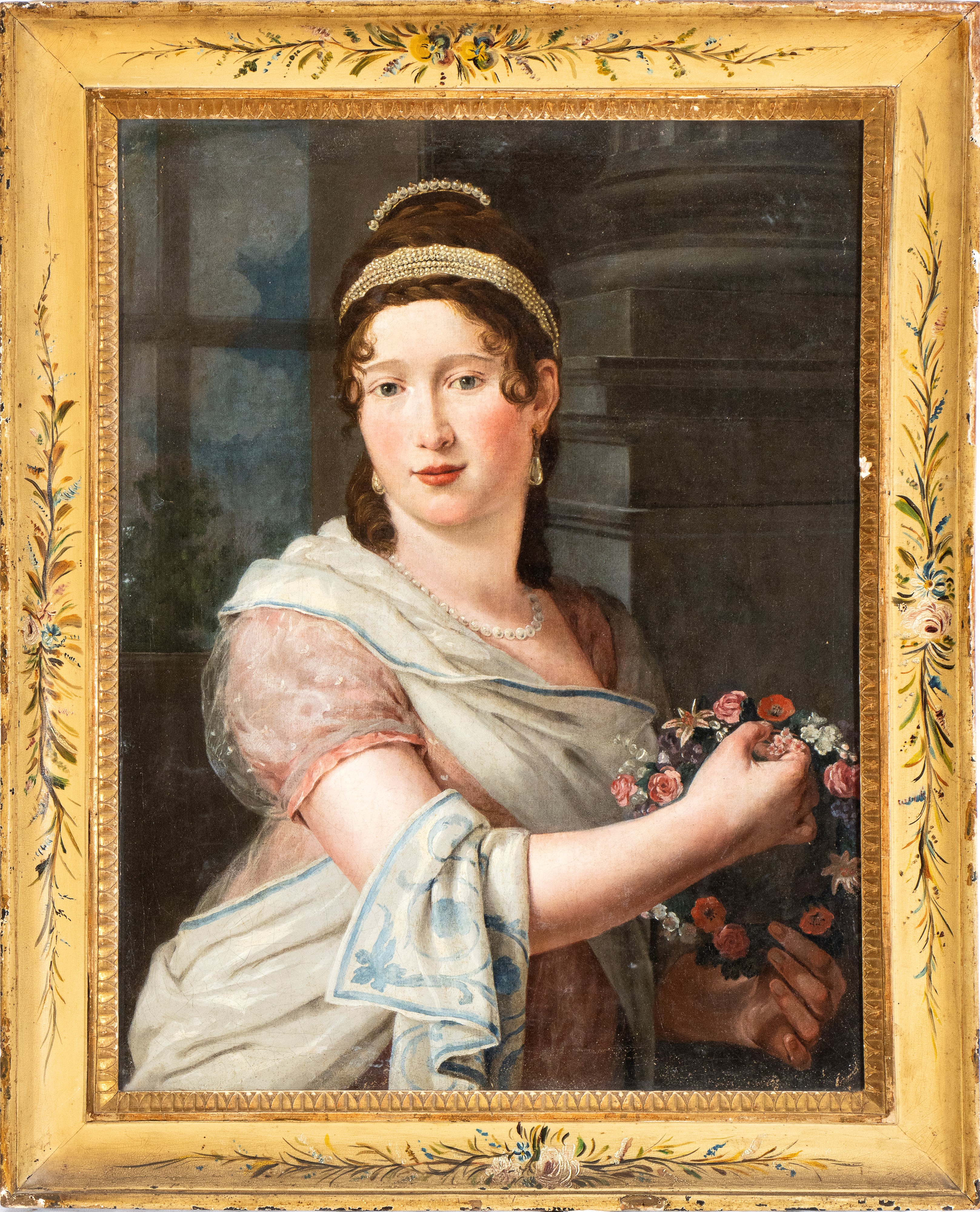 Artista Francese, XIX Secolo - Ritratto di Gentildonna in Veste di Flora