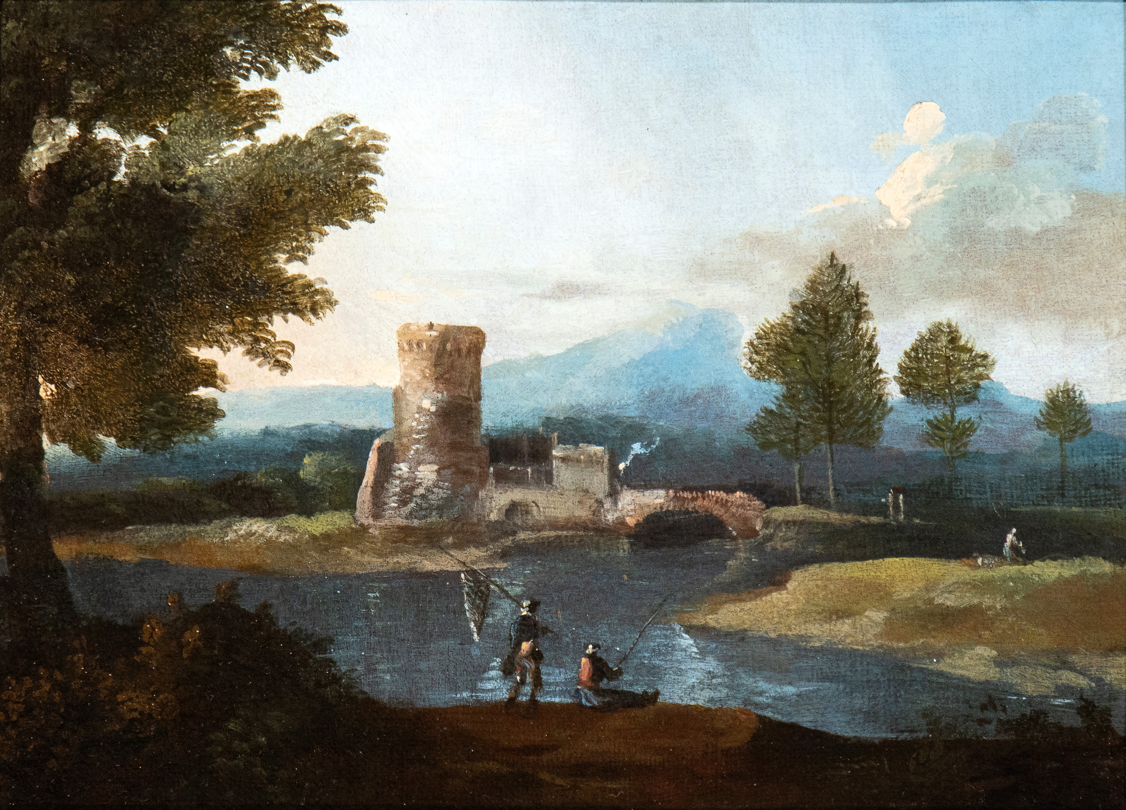 Paolo Anesi - A) Paesaggio con Fiume, Ponte e Due Pescatori; B) Paesaggio con Fiume, Torrione e D...
