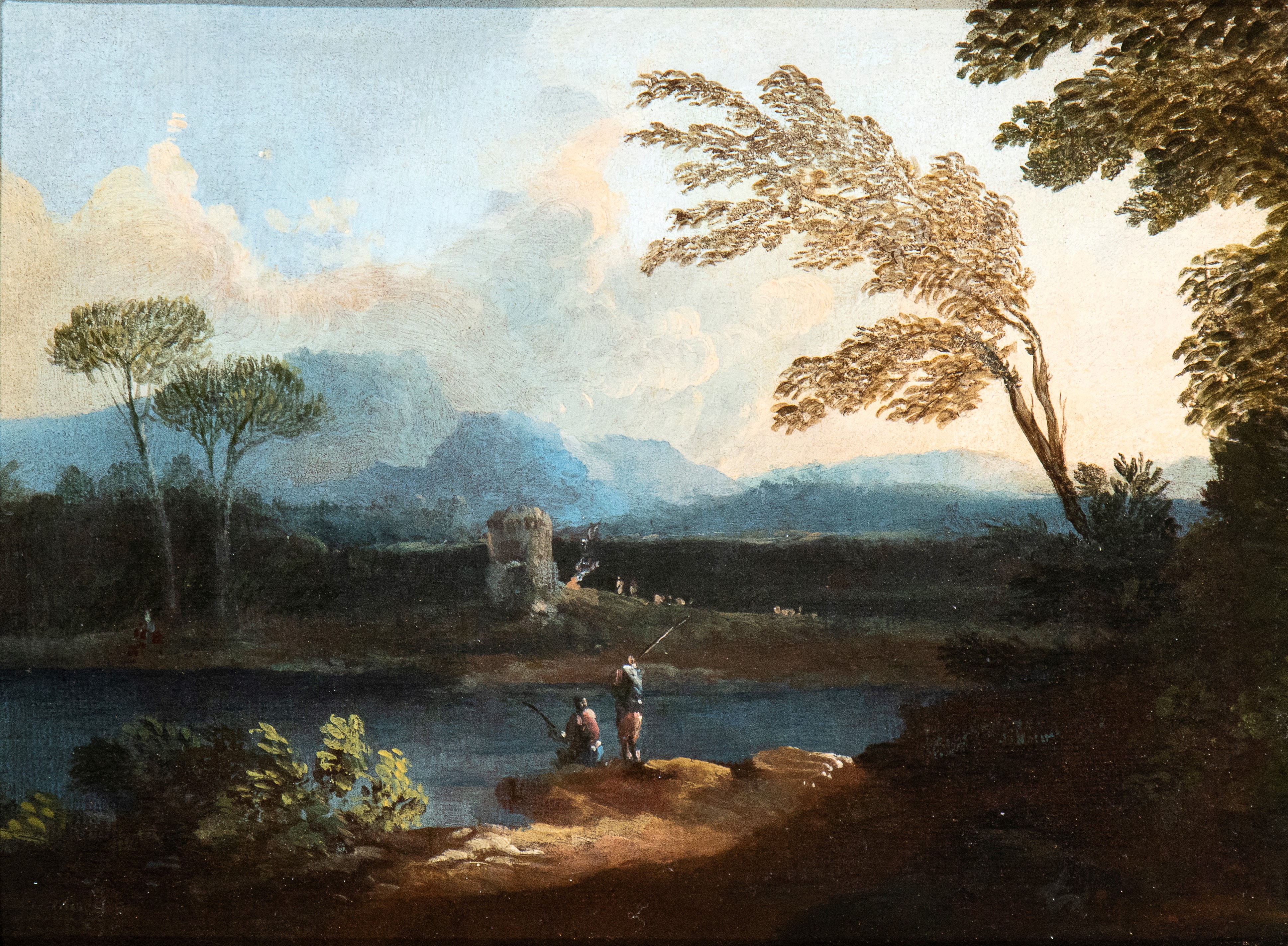 Paolo Anesi - A) Paesaggio con Fiume, Ponte e Due Pescatori; B) Paesaggio con Fiume, Torrione e D...