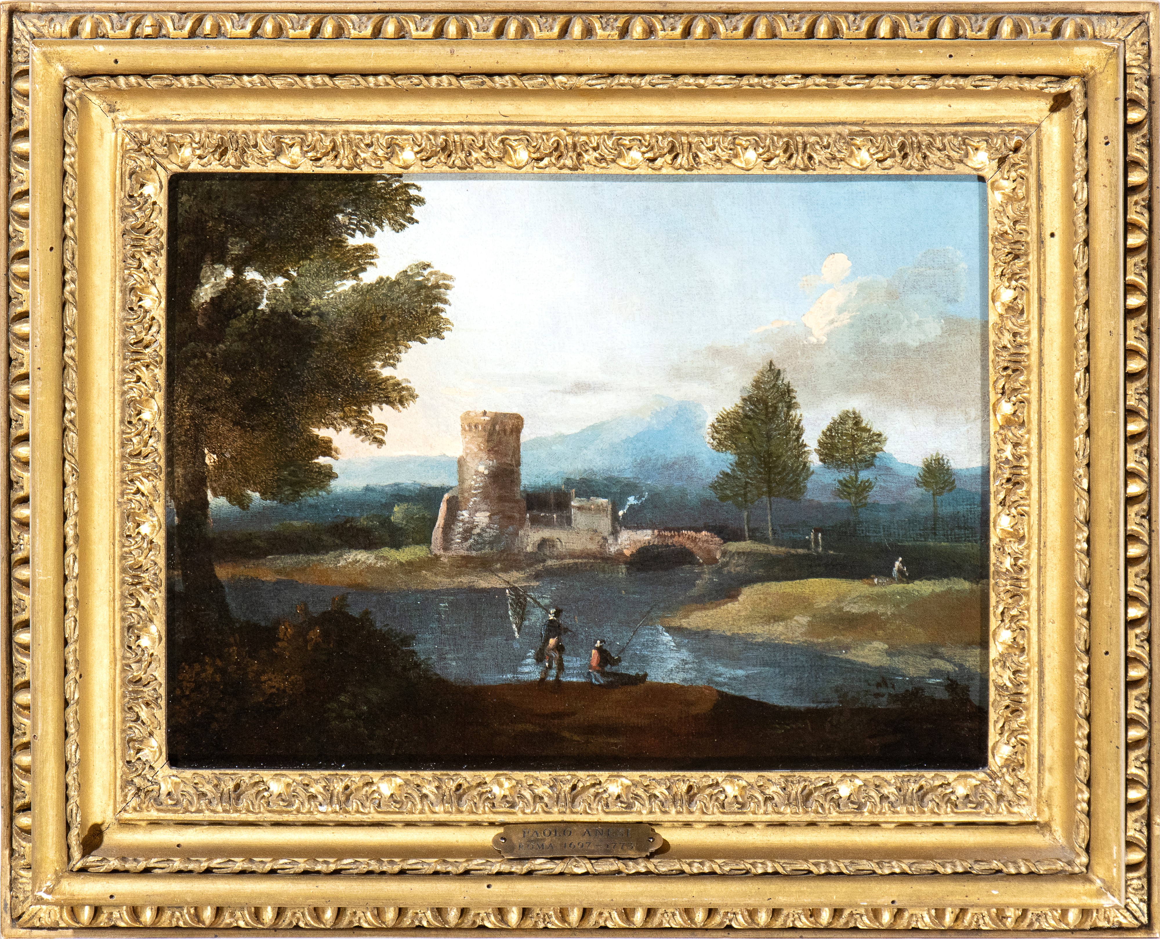 Paolo Anesi - A) Paesaggio con Fiume, Ponte e Due Pescatori; B) Paesaggio con Fiume, Torrione e D...