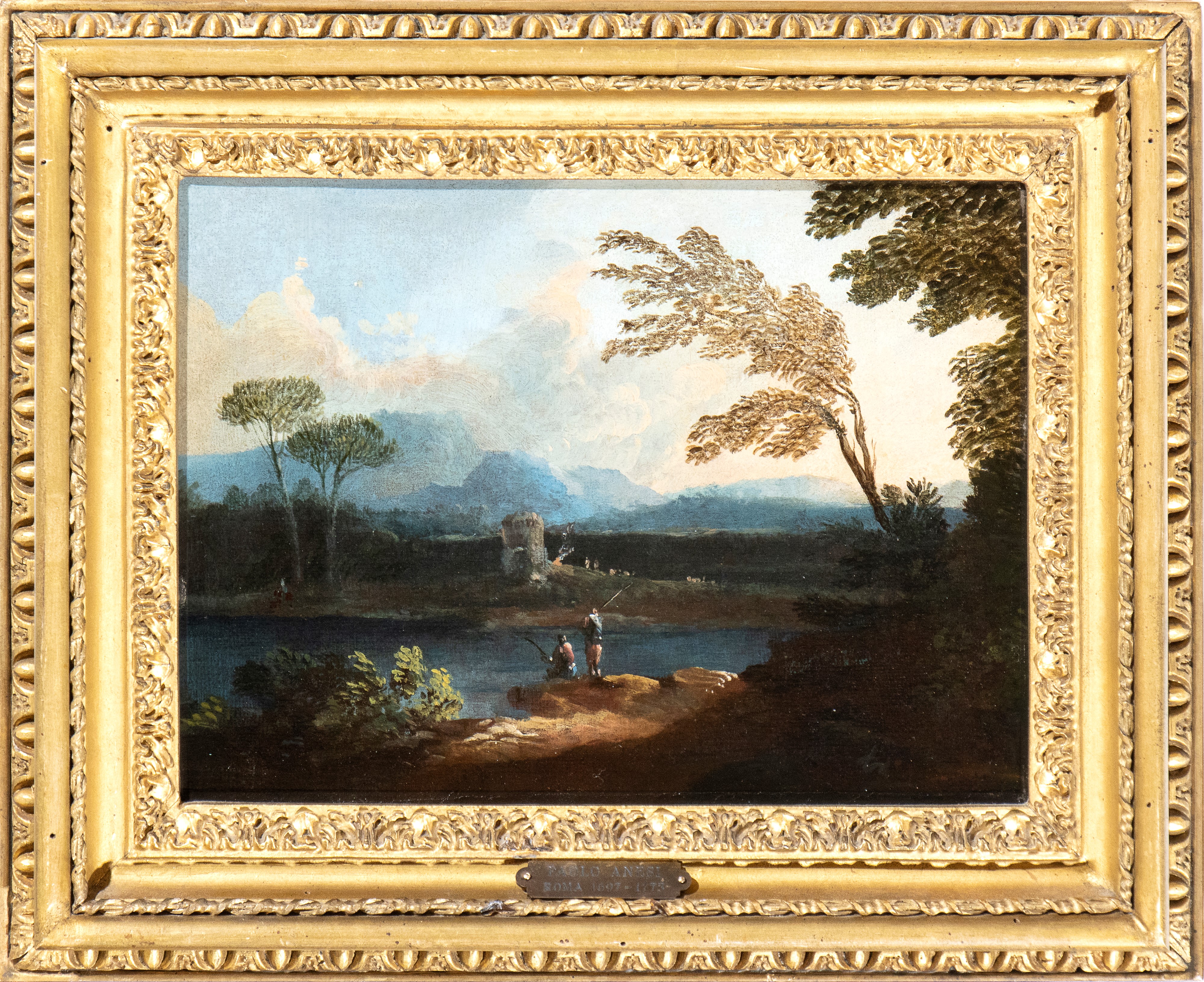 Paolo Anesi - A) Paesaggio con Fiume, Ponte e Due Pescatori; B) Paesaggio con Fiume, Torrione e D...