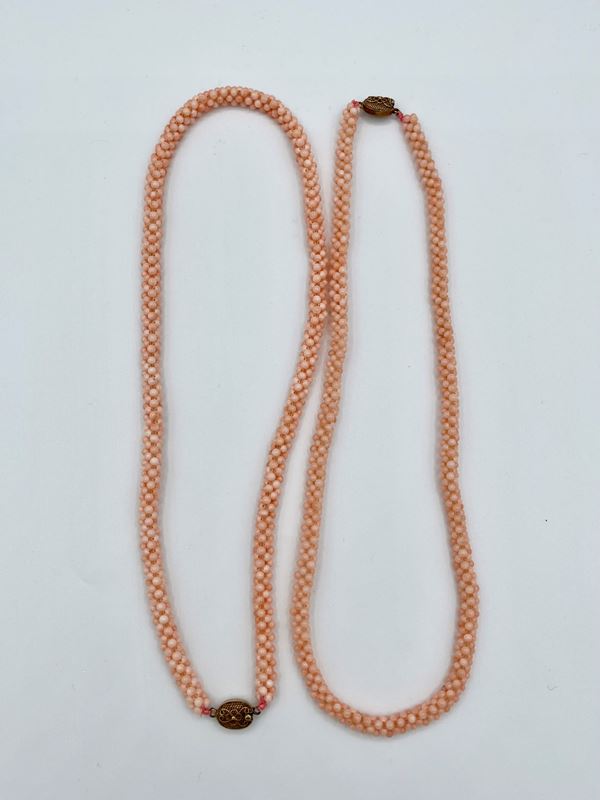 Two pink coral necklaces