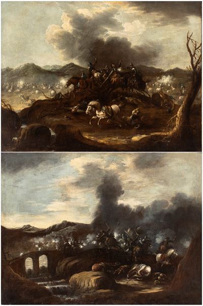 A) Scontro di Cavallerie in Campo Aperto; B) Scontro di Cavallerie nei Pressi di un Ponte. Coppia...