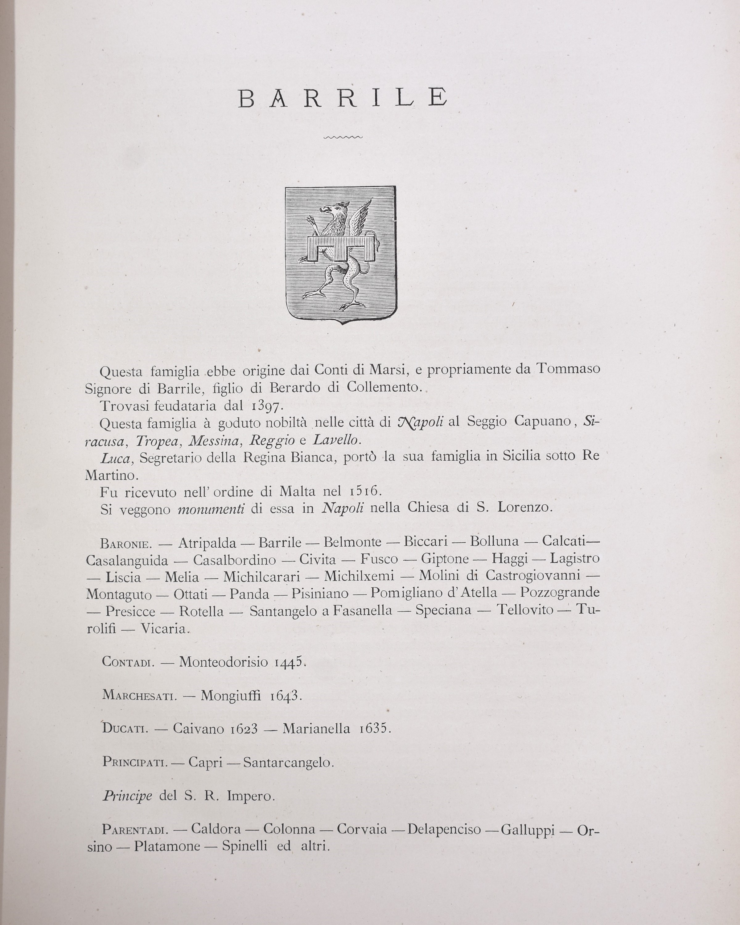 Andida Gonzaga, Berardo. Memorie delle Famiglie Nobili delle Province Meridionali D'italia. Napol...