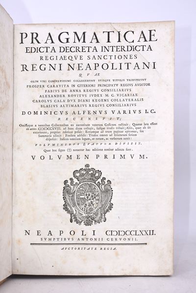 Vario, Domenico Alfeno (1729-ca.1794): Pragmaticae Edicta Decreta Interdicta Regiaeque Sanctiones...