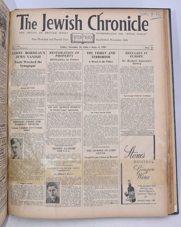 THE JEWISH CHRONICLE  JULY – DEC 1944 The organ of British  Jewry Incorporating The “Jewish World”   Established November 1841